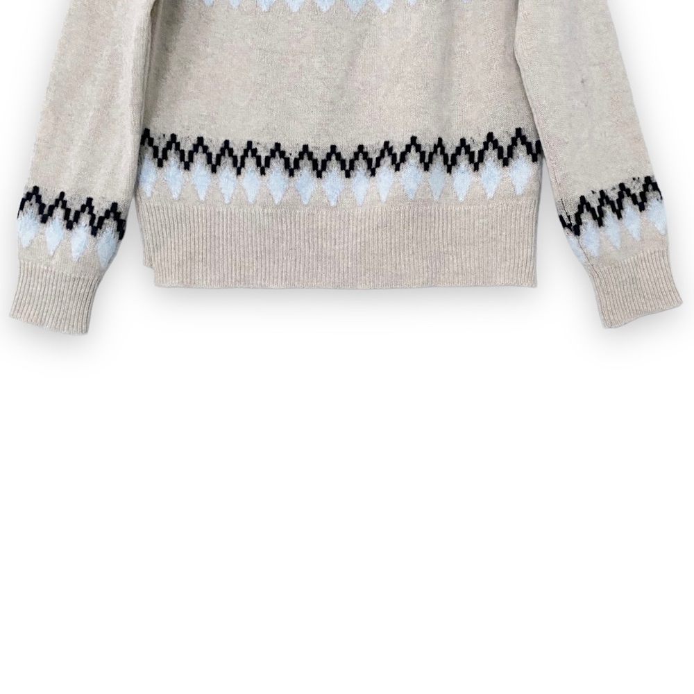 27 Miles Malibu Farida Sweater Fair Isle Cashmere Wool Oatmeal Neutral Crew Neck - Picture 7 of 11
